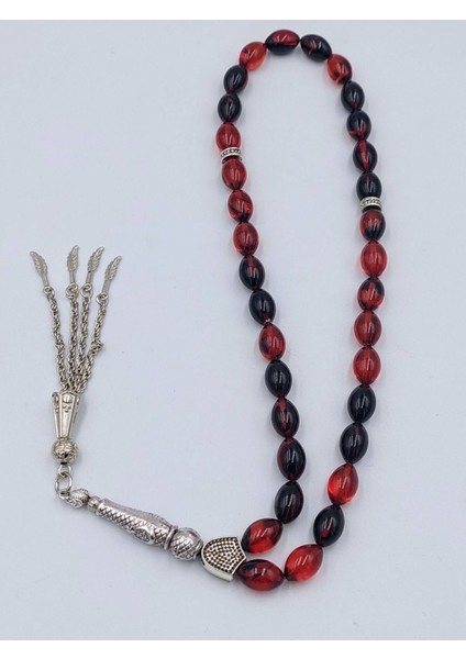 Alpaka Püsküllü Arpa Kesim Ateş Kehribar Tespih (Ahşap Kutulu) fırsatları