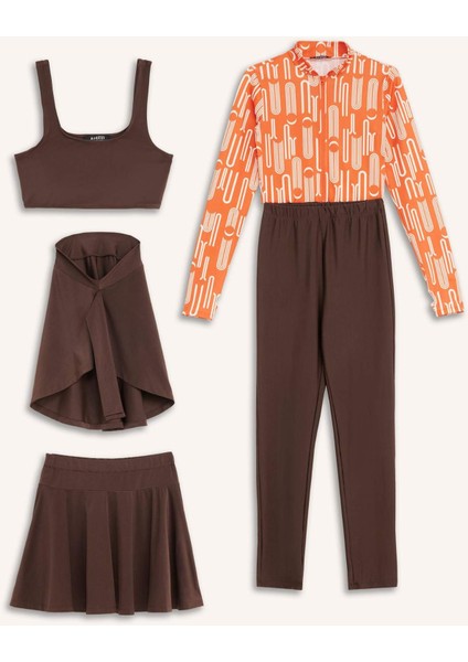 Regular Fit Baskılı Hızlı Kuruyan Su İtici 5'li Burkini Takım E3512AX25HS