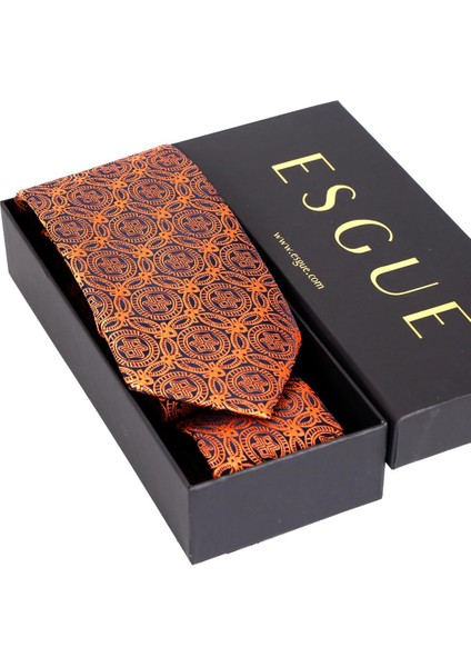 8 cm Klasik Geniş Hand Made Kiremit - Lacivert Motif Desen Mendilli Kravat fırsatları