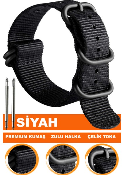 18mm-20mm-22mm-24mm saatlerle uyumlu premıum zulu nato kumaş tekstil saat kordonu kayışı z39nyl1b-b