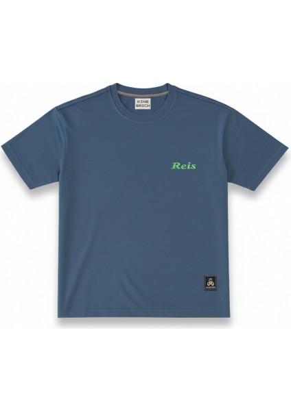 Kişiye Özel Nakışlı Yakası Biyeli Kısa Kollu Bisiklet Yaka Premium Indigo Mavisi Tişört L