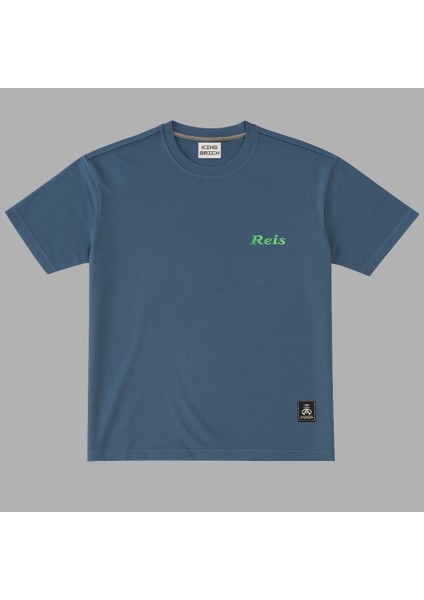 Kişiye Özel Nakışlı Yakası Biyeli Kısa Kollu Bisiklet Yaka Premium Indigo Mavisi Tişört L modelleri