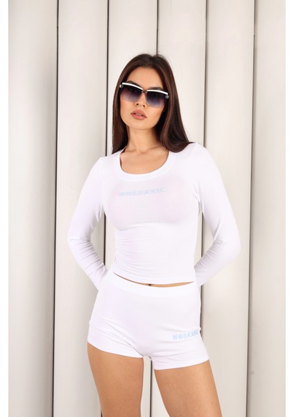 Kadın Beyaz Tişört Şort Takım | MSC054-BEYAZ