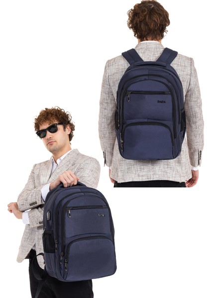 Erkek Sırt Çantası Okul Iş Günlük Kullanım USB Girişli Ortopedik Sırt ve Omuz Askısı 14-15,6 Inç