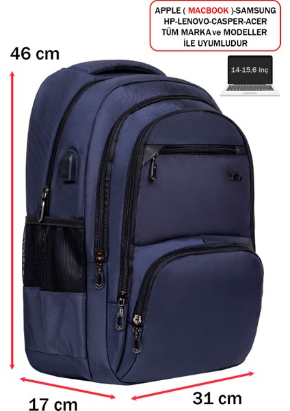 Erkek Sırt Çantası Okul Iş Günlük Kullanım USB Girişli Ortopedik Sırt ve Omuz Askısı 14-15,6 Inç modelleri