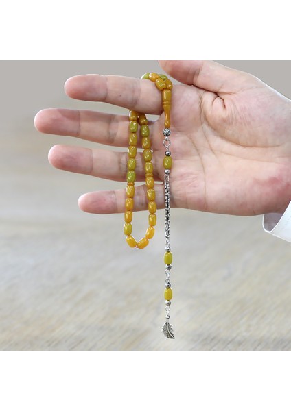 Kararmaz Metal Püsküllü Kapsül Kesim Bal Rengi Sıkma Kehribar Tesbih modelleri