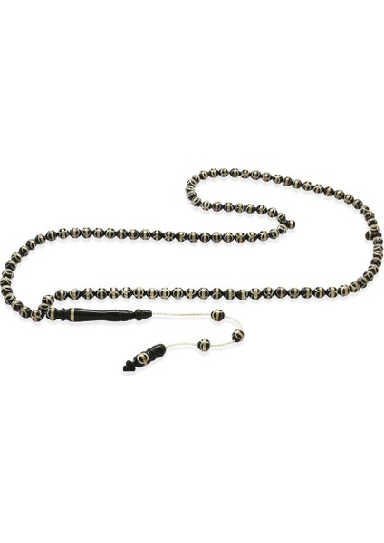 Sistemli 925 Ayar Gümüş Sarmal Küre Kesim Kahverengi 99 Taneli Kuka Namaz Tesbihi