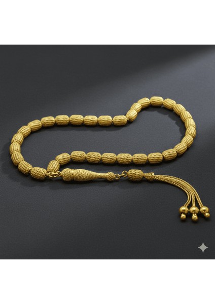 3 Lü Kamçı Top Püsküllü Telkari Tasarım Kapsül Kesim Altın Renk 925 Ayar Gümüş Tesbih modelleri