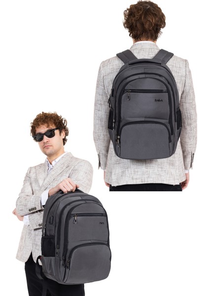 Erkek Sırt Çantası Okul Iş Günlük Kullanım USB Girişli Ortopedik Sırt ve Omuz Askısı 14-15,6 Inç