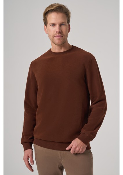 Erkek Kiremit Trend Bisiklet Yaka Sweatshirt