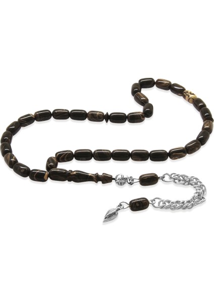 Sıkma Kehribar Tesbih - Kararmaz Metal Püsküllü - Mini Boy - Ebruli Renk - Kapsül Kesim