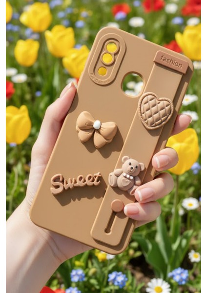 Samsung Galaxy A20 Uyumlu Kahverengi Renk 3D Figürlü Darbe Emici Yumuşak Silikon Kapak