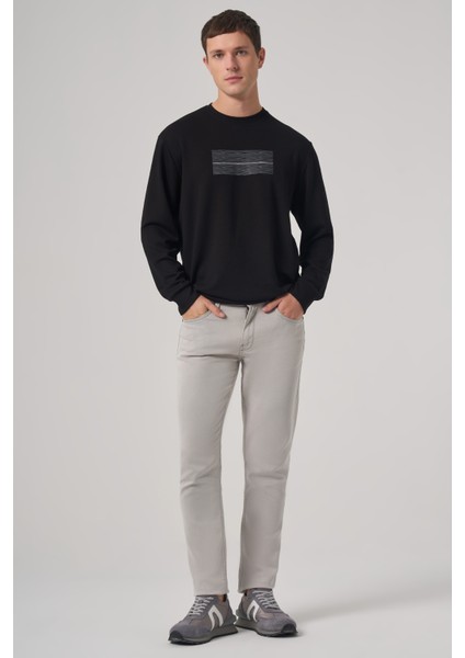 Erkek Siyah Trend Baskılı Bisiklet Yaka Sweatshirt fırsatları