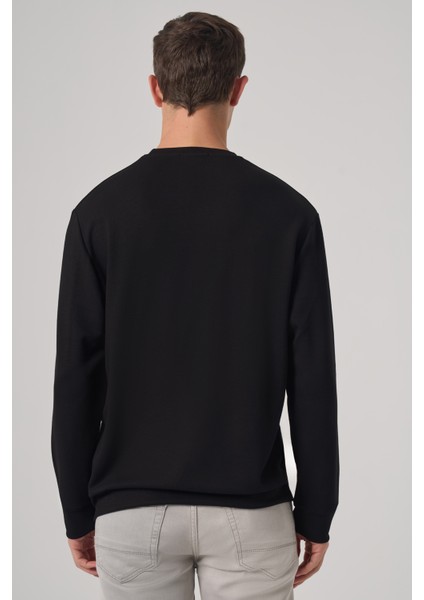 Erkek Siyah Trend Baskılı Bisiklet Yaka Sweatshirt indirimleri