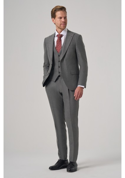 Erkek Gri Poliviskon Trend Çizgili Slim Fit Sivri Yaka Takım Elbise fırsatları