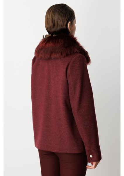 Kadın Yakası Kürklü Kruvaze Mont 6085 Bordo fırsatları