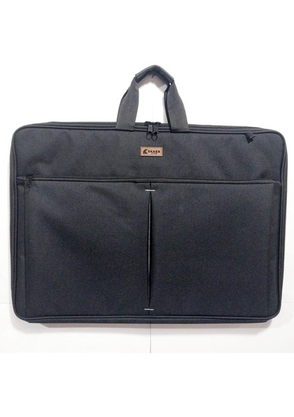 Askılı, Fermuarlı 50X70 Resim Çantası Su Geçirmez Ketenli Kumaş 55X75 Proje Çantası Körüklü Çift Bölme Siyah