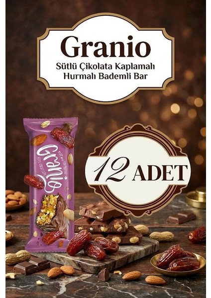 Bademli Hurmalı Sütlü Çikolata Kaplı Bar 40 gr x 12 Adet