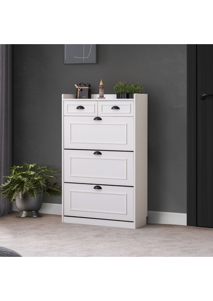 Ayakkabılık, Çırağan Ayakkabılık, Düşer Kapak Çekmeceli Ayakkabılık, Beyaz