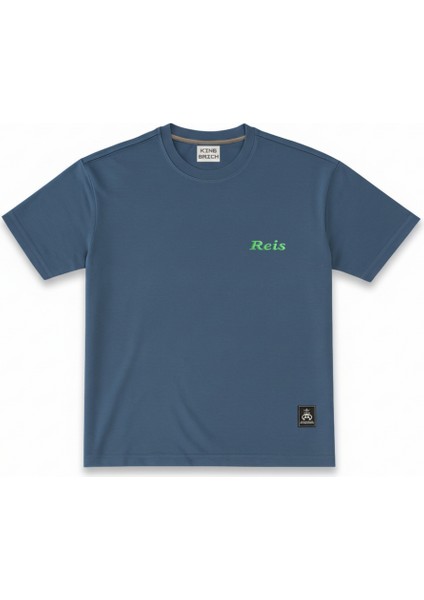 Kişiye Özel Nakışlı Yakası Biyeli Kısa Kollu Bisiklet Yaka Premium Indigo Mavisi Tişört 2xl