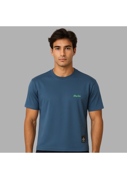 Kişiye Özel Nakışlı Yakası Biyeli Kısa Kollu Bisiklet Yaka Premium Indigo Mavisi Tişört 2xl fiyatları