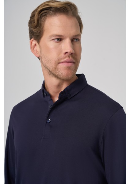 Erkek Lacivert Trend Polo Yaka Rayon Sweatshirt modelleri