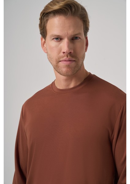 Erkek Kiremit Trend Bisiklet Yaka Rayon Sweatshirt modelleri