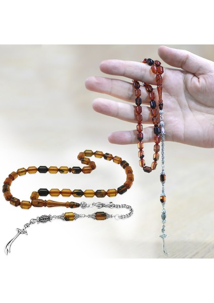 Kararmaz Metal Arnavut Püsküllü Uçlu Kapsül Kesim Sarı Siyah Ateş Kehribar Tesbih fiyatları