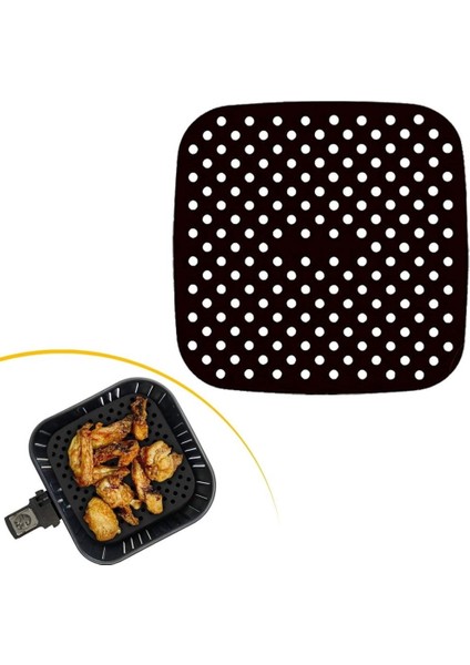 Siyah Isıya Dayanıklı Yıkanılabilir Silikon Fırın ve Airfryer Kare Model Pişirme Matı 21,5 cm