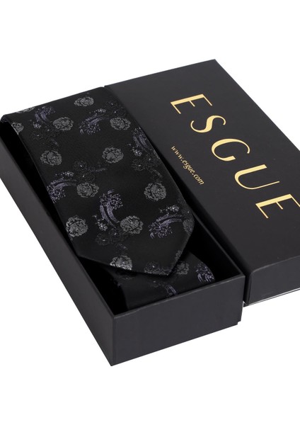 8 cm Klasik Geniş Hand Made Siyah - Lila Çiçek Desen Mendilli Kravat fırsatları