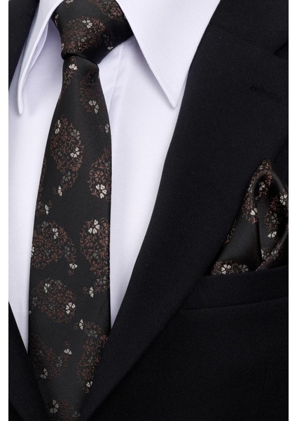 8 cm Klasik Geniş Hand Made Siyah - Kahve Damla Desen Mendilli Kravat modelleri