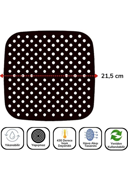 Siyah Isıya Dayanıklı Yıkanılabilir Silikon Fırın ve Airfryer Kare Model Pişirme Matı 21,5 cm indirimleri