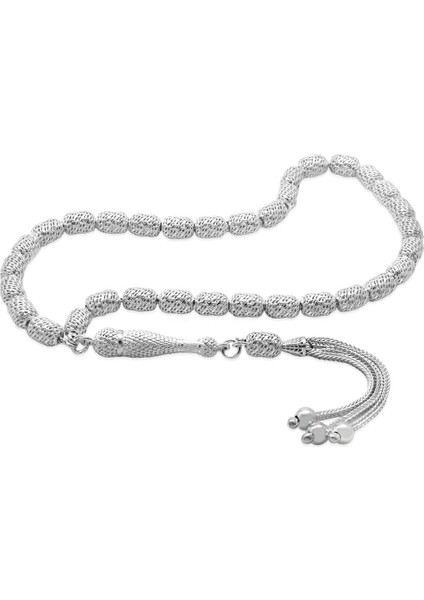 3 Lü Kamçı Püsküllü Telkari Tasarım Kapsül Kesim Gümüş Renk 925 Ayar Gümüş Tesbih