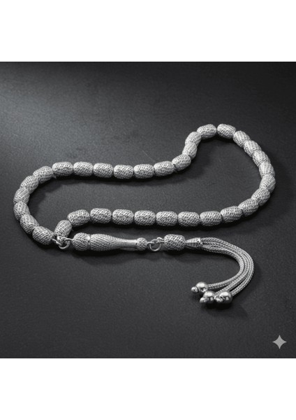 3 Lü Kamçı Püsküllü Telkari Tasarım Kapsül Kesim Gümüş Renk 925 Ayar Gümüş Tesbih modelleri