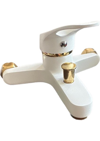 Açık Kol Mix Lüks Banyo Bataryası Beyaz & Altın Rengi Detaylı – Modern Tasarım, Paslanmaz Çelik