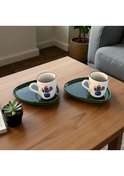 Homeinn Kaktüs Desenli 2’li Seramik Kahve Fincan Takımı – Yeşil Oval Sunum Tabağıyla, Şık ve Dekoratif fiyatları