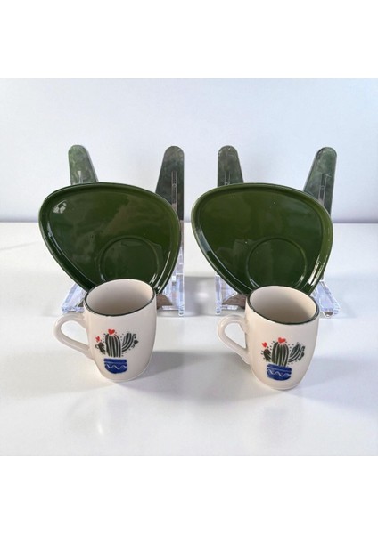 Homeinn Kaktüs Desenli 2’li Seramik Kahve Fincan Takımı – Yeşil Oval Sunum Tabağıyla, Şık ve Dekoratif modelleri