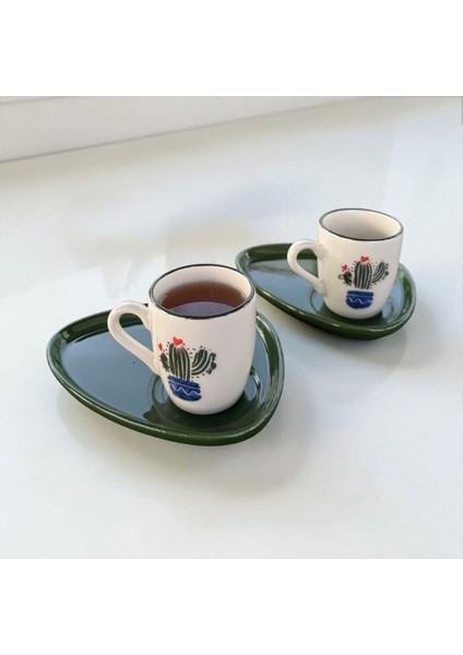 Homeinn Kaktüs Desenli 2’li Seramik Kahve Fincan Takımı – Yeşil Oval Sunum Tabağıyla, Şık ve Dekoratif fırsatları