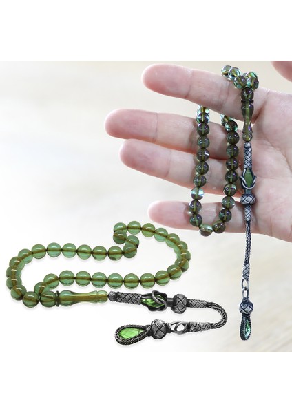 1000 Ayar Gümüş Kazaz Püsküllü Küre Kesim Su Yeşili Ateş Kehribar Tesbih fiyatları