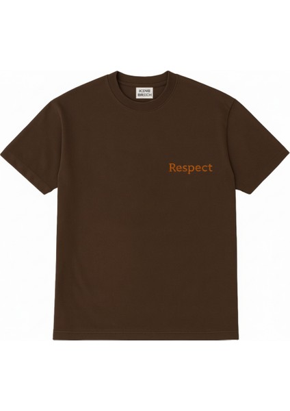 Kişiye Özel Nakışlı Yakası Biyeli Kısa Kollu Bisiklet Yaka Premium Kahverengi Oversize Tişört L