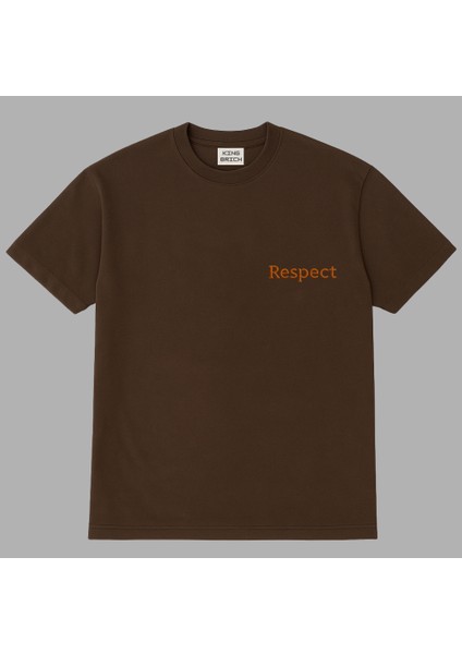 Kişiye Özel Nakışlı Yakası Biyeli Kısa Kollu Bisiklet Yaka Premium Kahverengi Oversize Tişört L modelleri