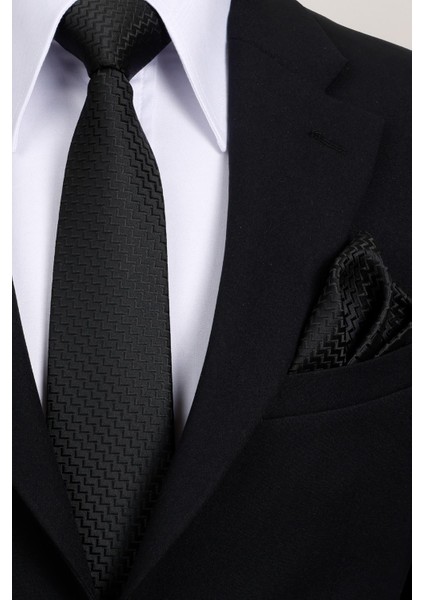 8 cm Klasik Geniş Hand Made Siyah Çizgili Desen Mendilli Kravat fiyatları