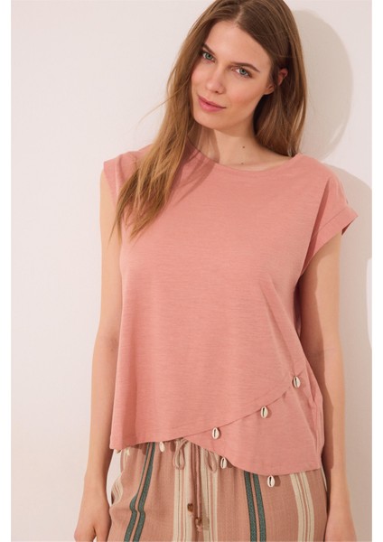 Kısa Kollu Önü Çapraz Detaylı Pijama Üstü