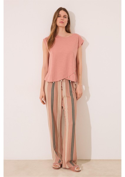 Kısa Kollu Önü Çapraz Detaylı Pijama Üstü