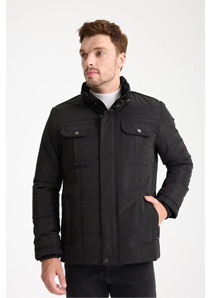 Erkek Siyah Kapüşonsuz Içi Kürklü Mont modelleri