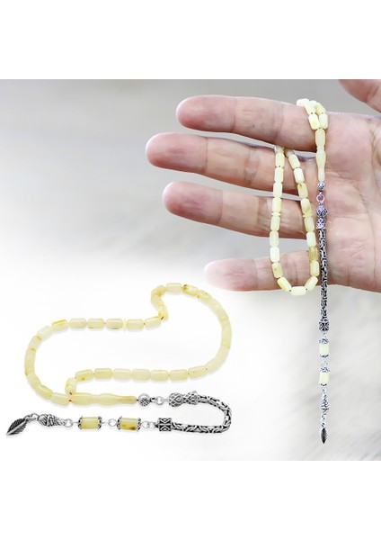 925 Ayar Gümüş Kral Püsküllü Mini Boy Kapsül Kesim Soft Sarı Beyaz Doğal Damla Kehribar Tesbih fiyatları