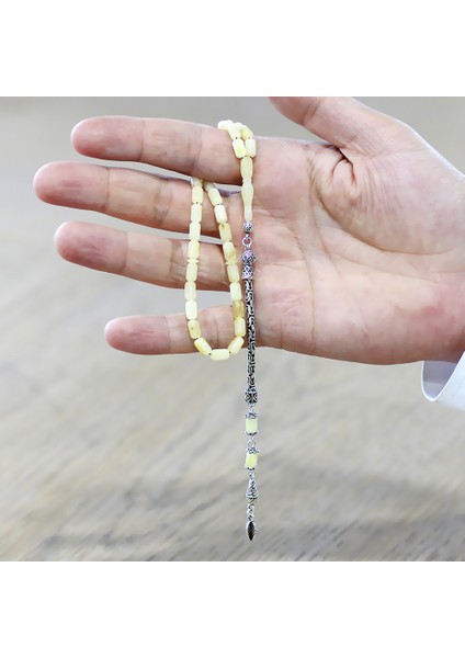 925 Ayar Gümüş Kral Püsküllü Mini Boy Kapsül Kesim Soft Sarı Beyaz Doğal Damla Kehribar Tesbih modelleri