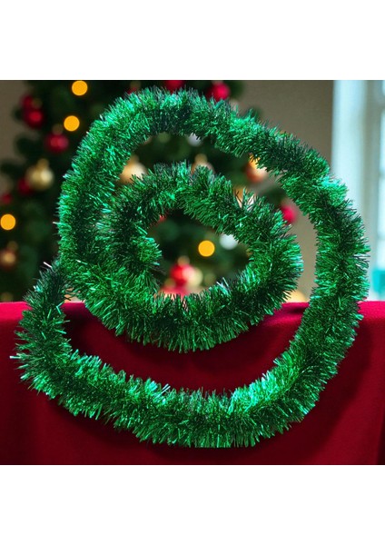 2 Metre Metalik Yeşil Yılbaşı Boyun Simi Yeşil Yumuşak Boyun Garlandı Dekor Yeşil Süsleme Simi
