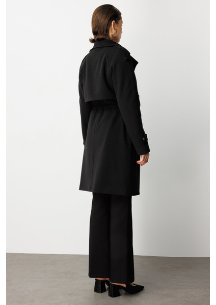 Kadın Beli Bağcıklı Apoletli Kaban 6037 Siyah fırsatları