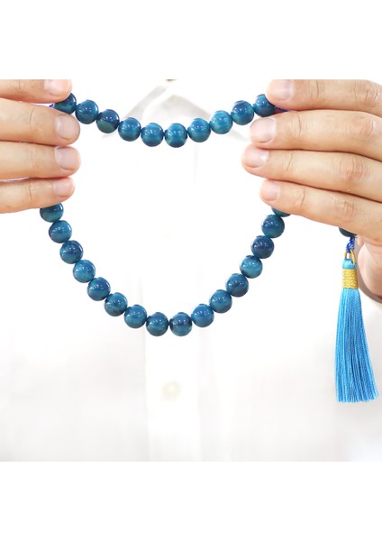 Çubuk Sıkma Kehribar Tesbih - Osmanlı Saray Püsküllü - Turkuaz Renk - Küre Kesim fırsatları